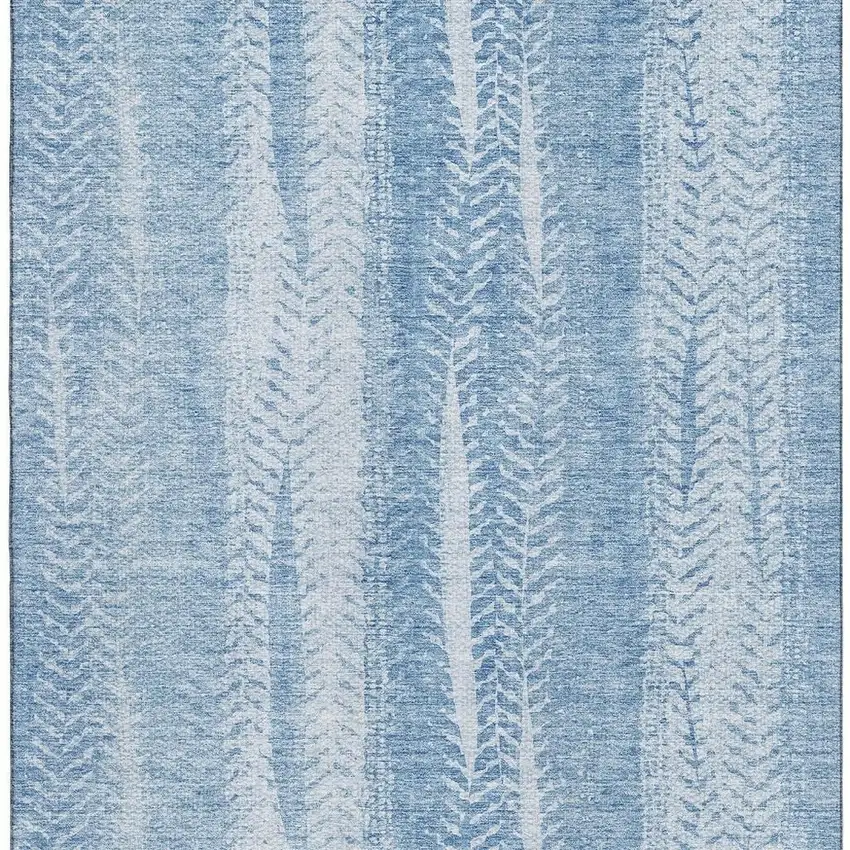 Sky Blue And Ivory Striped Washable Area Rug With UV Protection Photo 7