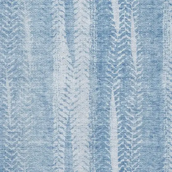 Sky Blue And Ivory Striped Washable Area Rug With UV Protection Photo 5