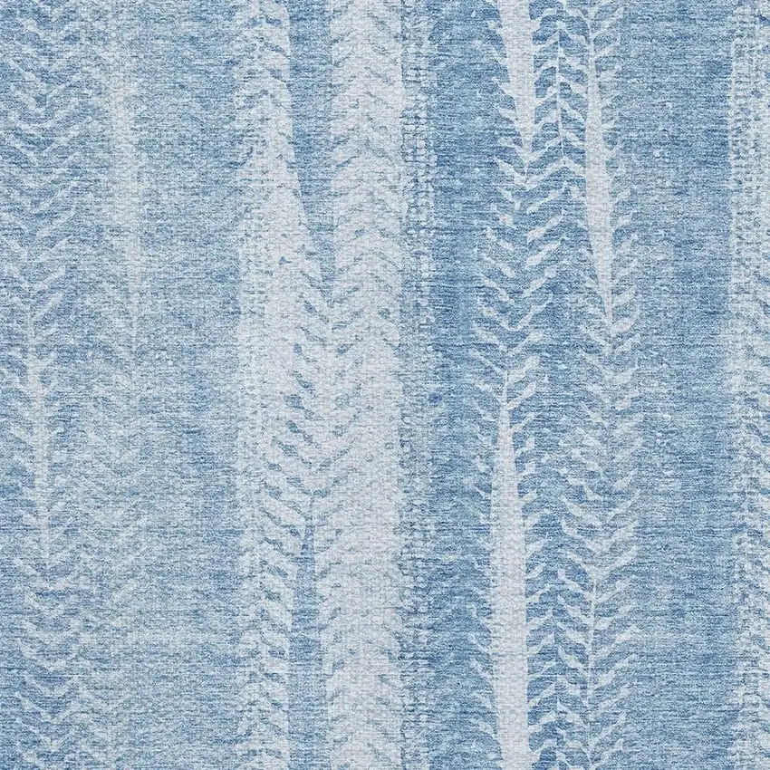 Sky Blue And Ivory Striped Washable Area Rug With UV Protection Photo 5