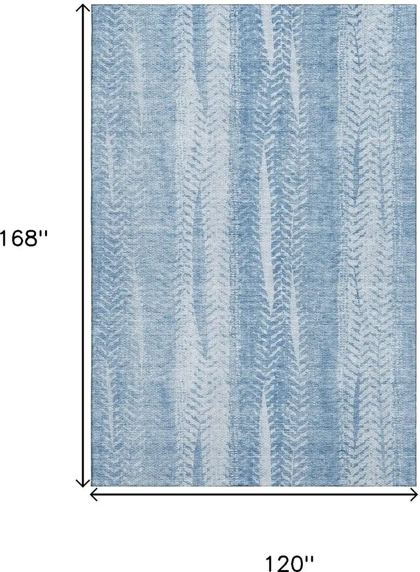 Sky Blue And Ivory Striped Washable Area Rug With UV Protection Photo 3