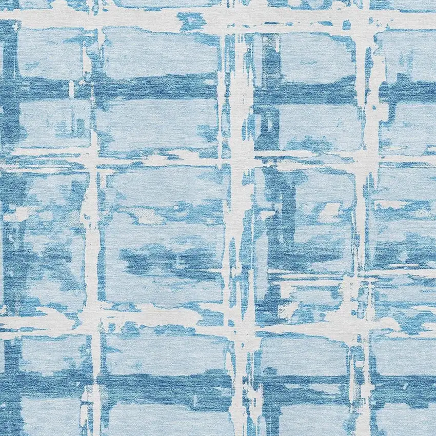 Sky Blue And Ivory Striped Washable Area Rug With UV Protection Photo 3