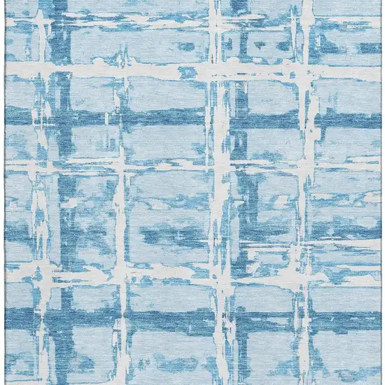 Sky Blue And Ivory Striped Washable Area Rug With UV Protection Photo 4