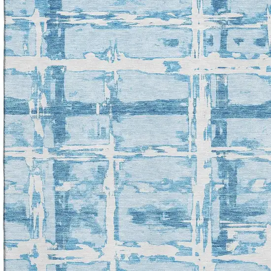 Sky Blue And Ivory Striped Washable Area Rug With UV Protection Photo 3