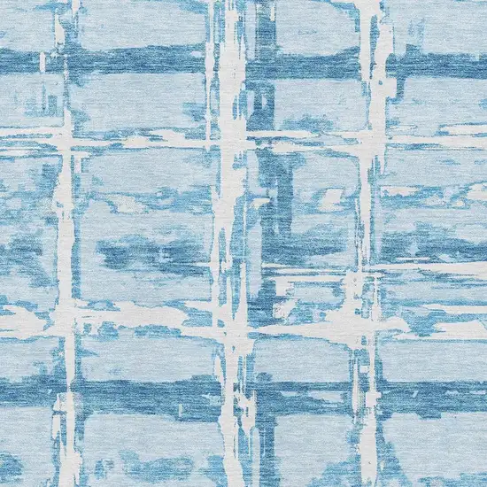 Sky Blue And Ivory Striped Washable Area Rug With UV Protection Photo 3
