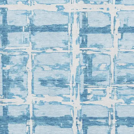 Sky Blue And Ivory Striped Washable Area Rug With UV Protection Photo 3