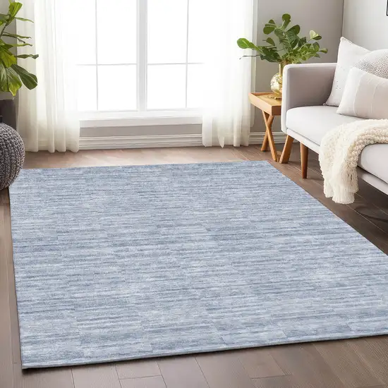 Sky Blue And Ivory Striped Washable Area Rug With UV Protection Photo 6