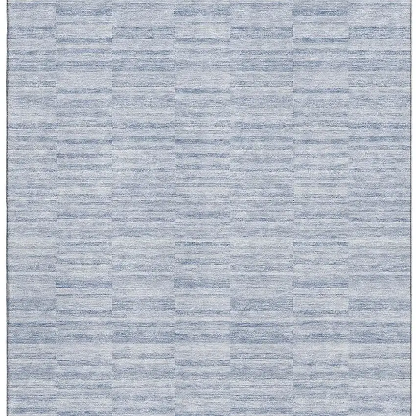 Sky Blue And Ivory Striped Washable Area Rug With UV Protection Photo 4