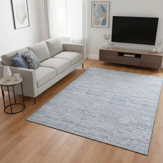 Sky Blue And Ivory Striped Washable Area Rug With UV Protection Photo 2