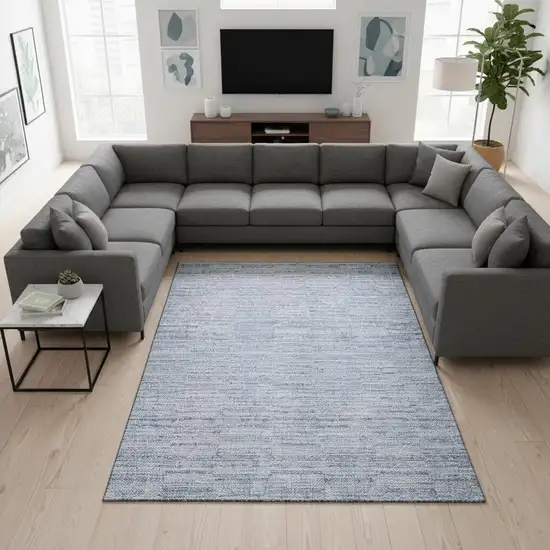 Sky Blue And Ivory Striped Washable Area Rug With UV Protection Photo 2