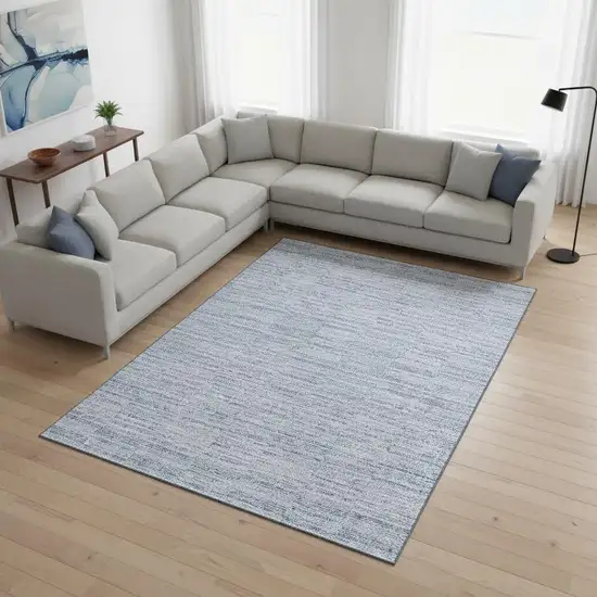 Sky Blue And Ivory Striped Washable Area Rug With UV Protection Photo 2