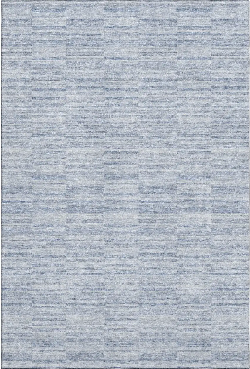 Sky Blue And Ivory Striped Washable Area Rug With UV Protection Photo 1