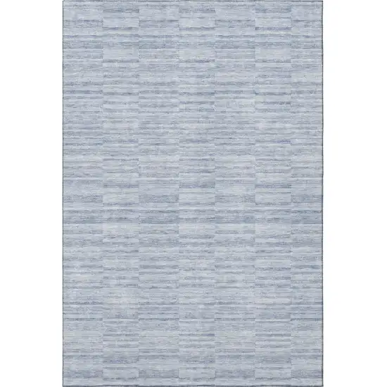 Sky Blue And Ivory Striped Washable Area Rug With UV Protection Photo 4