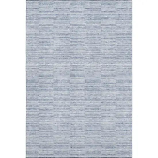 Sky Blue And Ivory Striped Washable Area Rug With UV Protection Photo 1