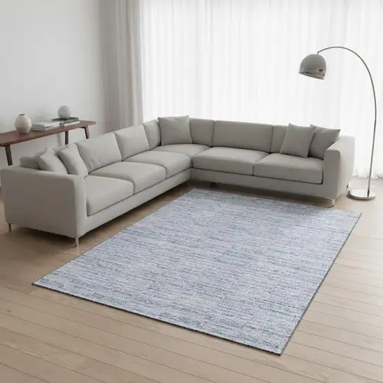 Sky Blue And Ivory Striped Washable Area Rug With UV Protection Photo 2