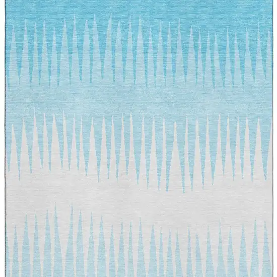Sky Blue And Ivory Striped Washable Area Rug With UV Protection Photo 9
