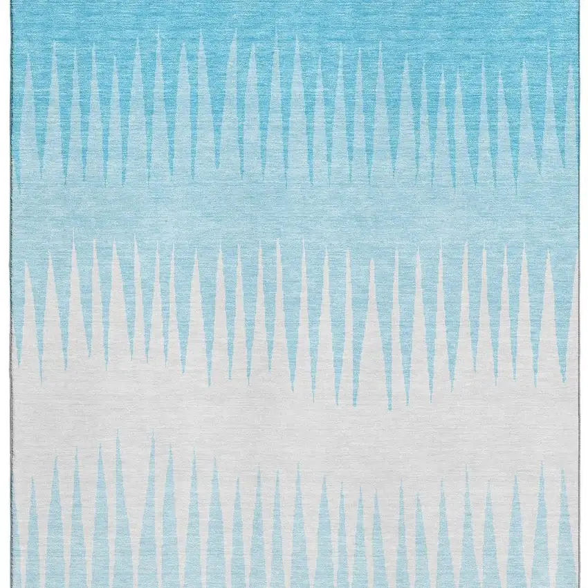 Sky Blue And Ivory Striped Washable Area Rug With UV Protection Photo 9