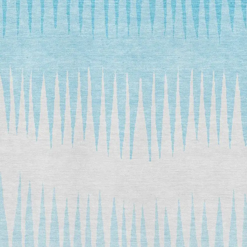 Sky Blue And Ivory Striped Washable Area Rug With UV Protection Photo 8