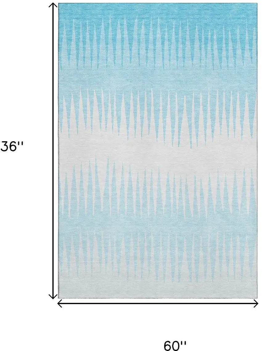 Sky Blue And Ivory Striped Washable Area Rug With UV Protection Photo 3