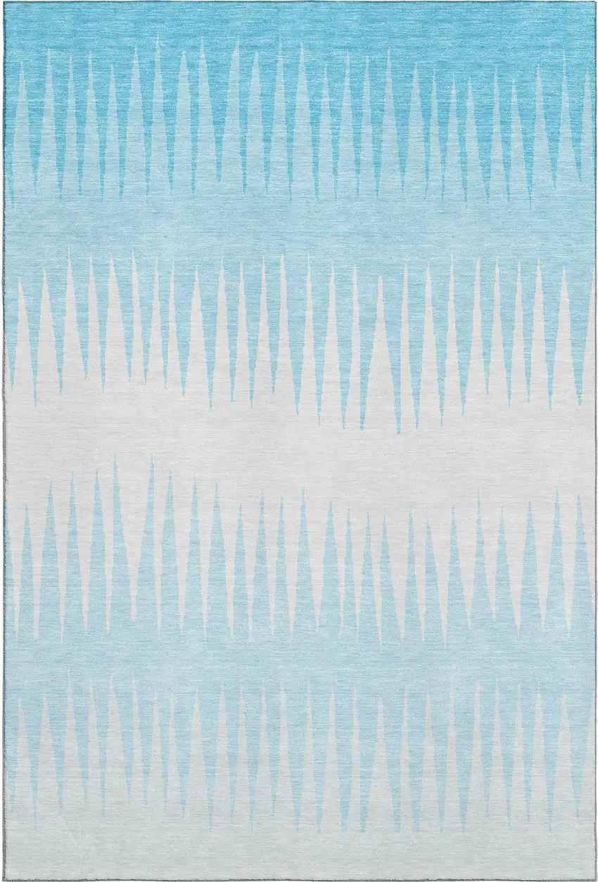 Sky Blue And Ivory Striped Washable Area Rug With UV Protection Photo 6