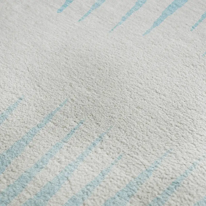 Sky Blue And Ivory Striped Washable Area Rug With UV Protection Photo 3