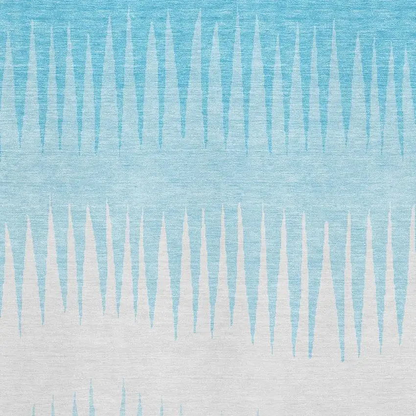 Sky Blue And Ivory Striped Washable Area Rug With UV Protection Photo 4