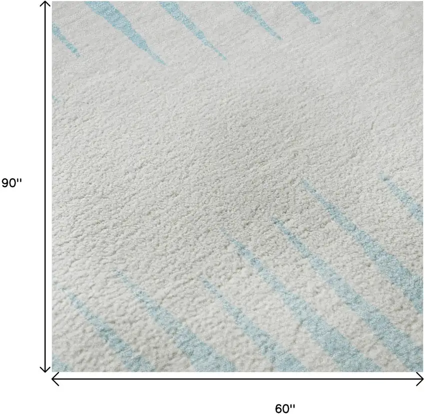 Sky Blue And Ivory Striped Washable Area Rug With UV Protection Photo 9