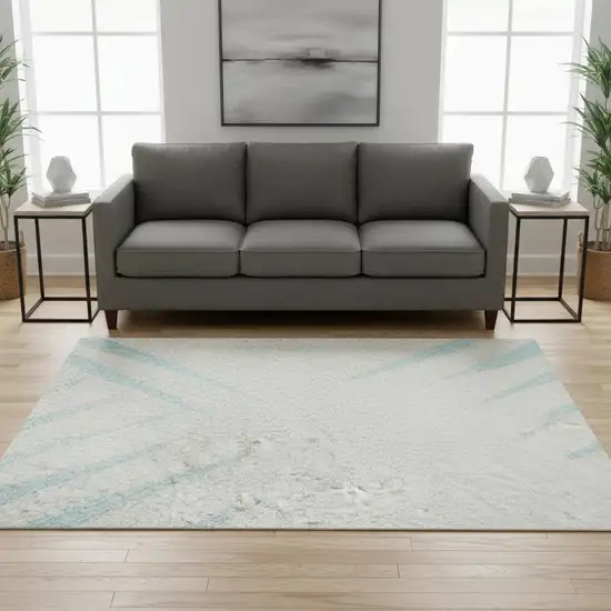 Sky Blue And Ivory Striped Washable Area Rug With UV Protection Photo 2