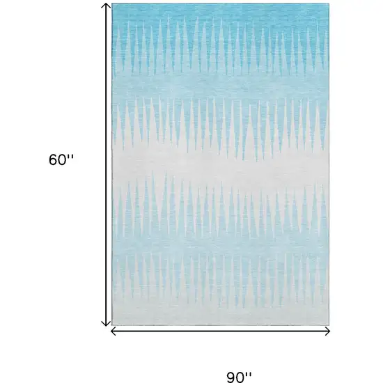 Sky Blue And Ivory Striped Washable Area Rug With UV Protection Photo 7