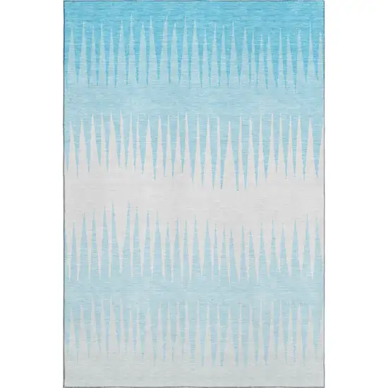 Sky Blue And Ivory Striped Washable Area Rug With UV Protection Photo 6