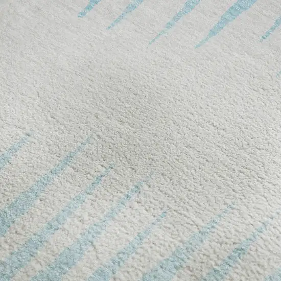 Sky Blue And Ivory Striped Washable Area Rug With UV Protection Photo 3