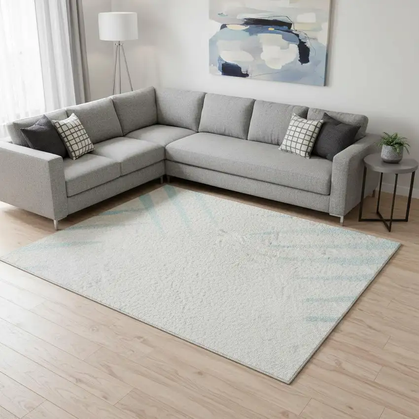 Sky Blue And Ivory Striped Washable Area Rug With UV Protection Photo 2