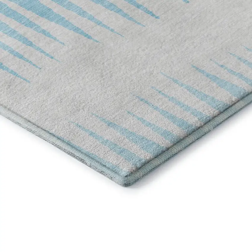 Sky Blue And Ivory Striped Washable Area Rug With UV Protection Photo 7