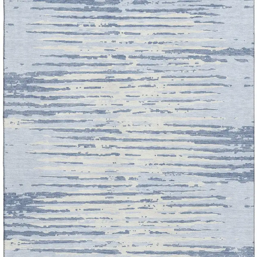 Sky Blue And Ivory Striped Washable Area Rug With UV Protection Photo 4
