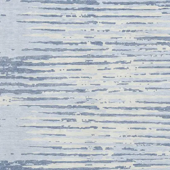 Sky Blue And Ivory Striped Washable Area Rug With UV Protection Photo 3