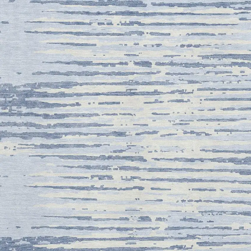 Sky Blue And Ivory Striped Washable Area Rug With UV Protection Photo 3