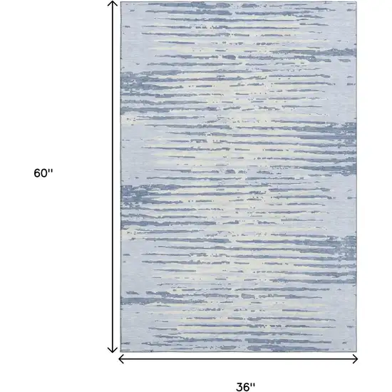 Sky Blue And Ivory Striped Washable Area Rug With UV Protection Photo 3