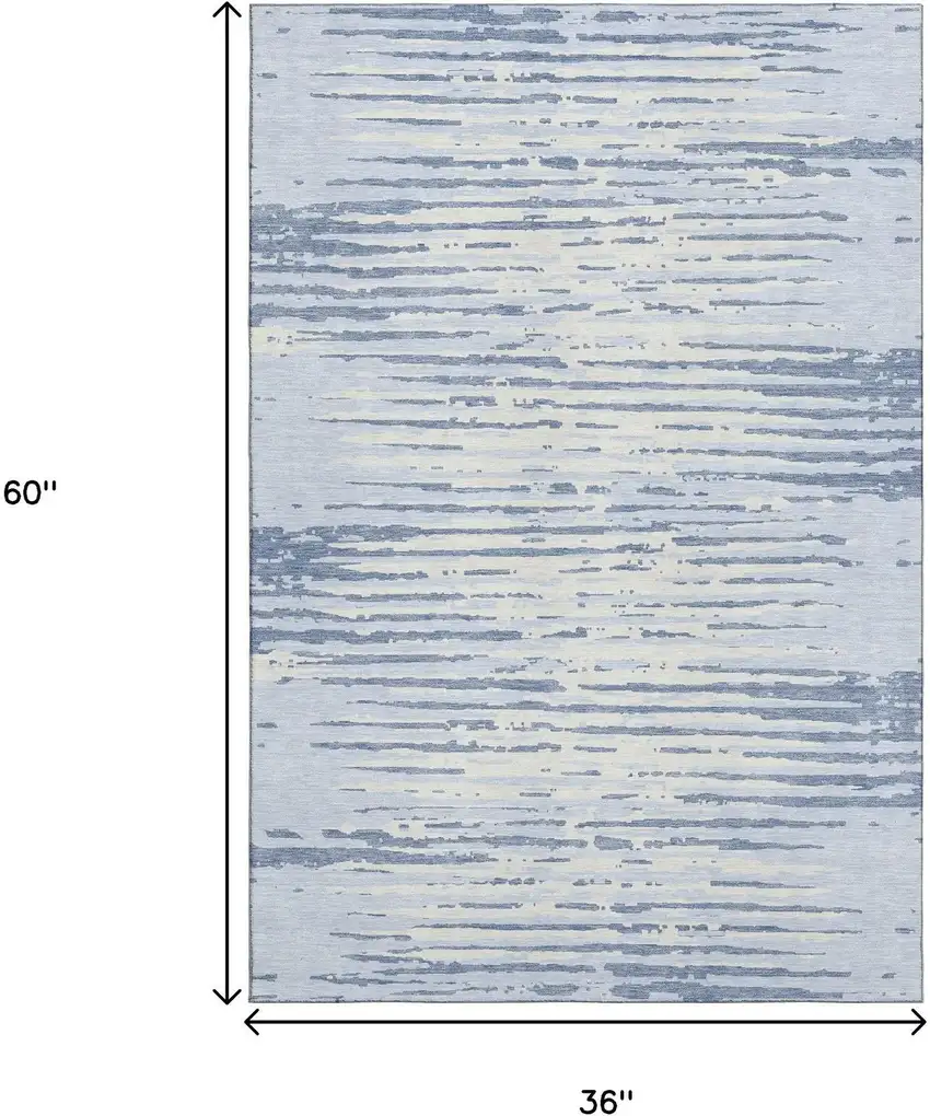 Sky Blue And Ivory Striped Washable Area Rug With UV Protection Photo 3