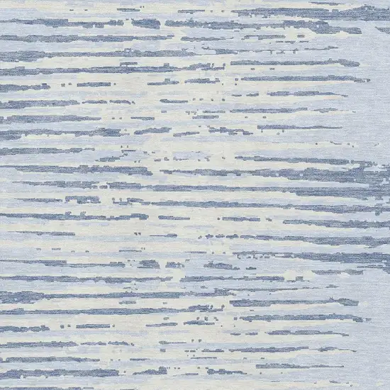 Sky Blue And Ivory Striped Washable Area Rug With UV Protection Photo 3