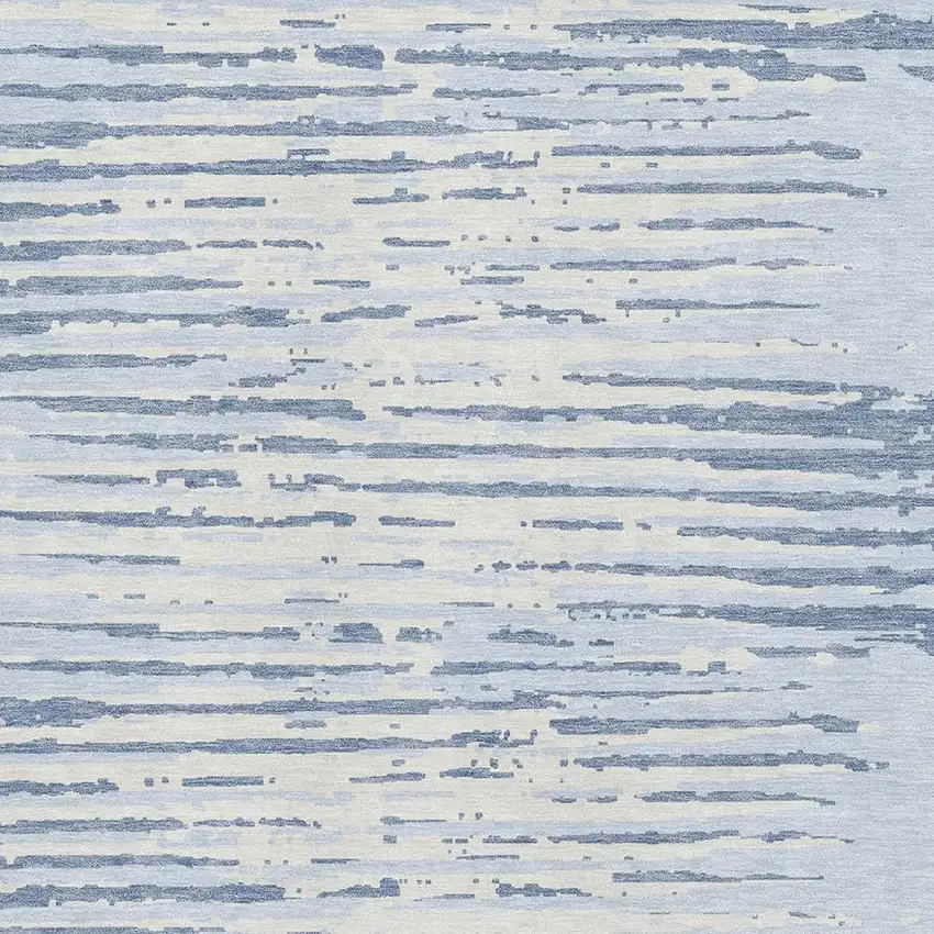 Sky Blue And Ivory Striped Washable Area Rug With UV Protection Photo 3