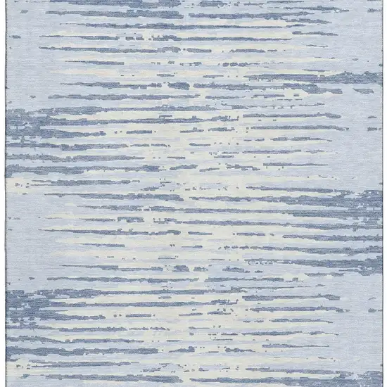 Sky Blue And Ivory Striped Washable Area Rug With UV Protection Photo 4
