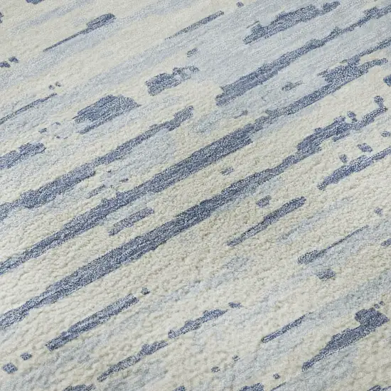 Sky Blue And Ivory Striped Washable Area Rug With UV Protection Photo 9