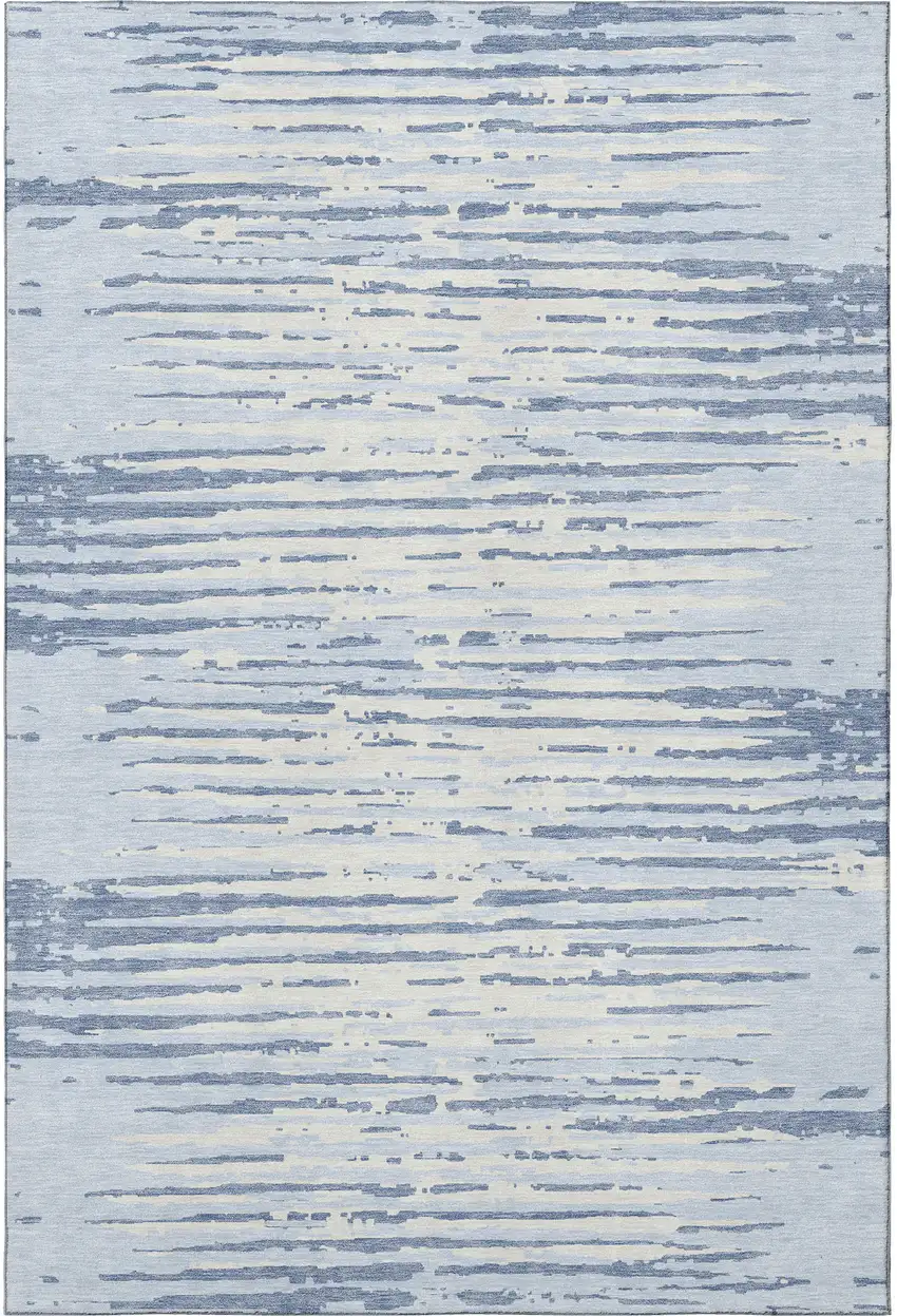 Sky Blue And Ivory Striped Washable Area Rug With UV Protection Photo 4