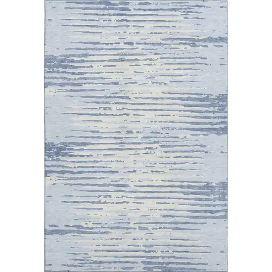 Sky Blue And Ivory Striped Washable Area Rug With UV Protection Photo 1