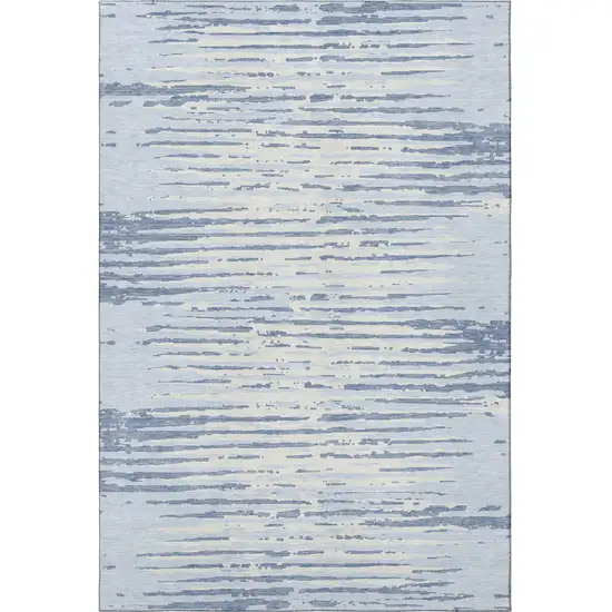 Sky Blue And Ivory Striped Washable Area Rug With UV Protection Photo 4