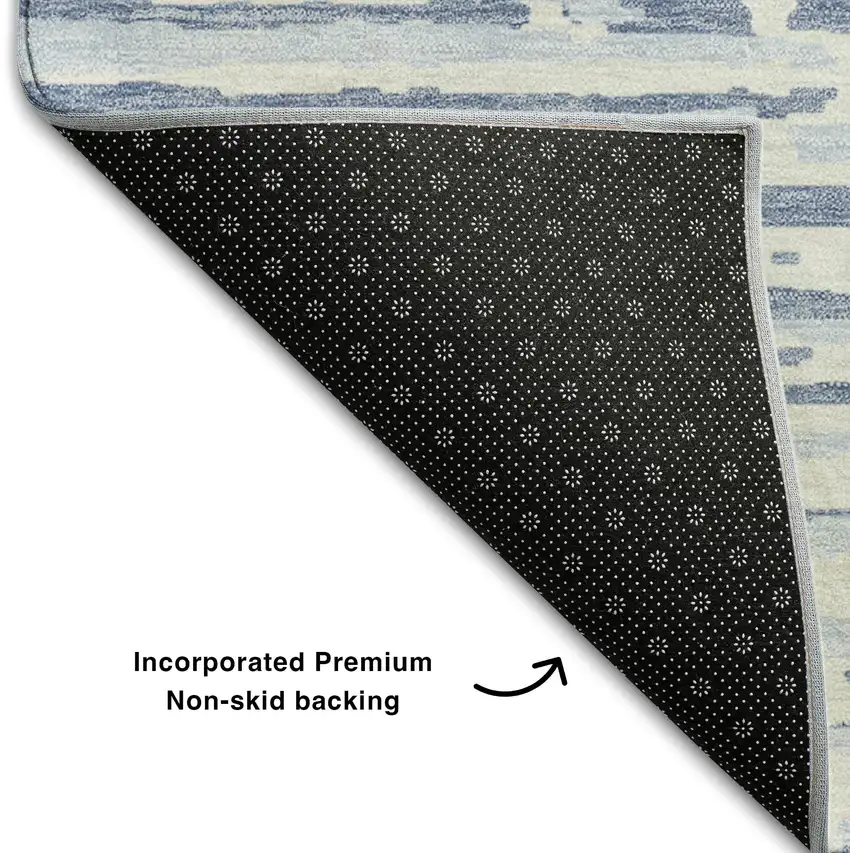 Sky Blue And Ivory Striped Washable Area Rug With UV Protection Photo 6