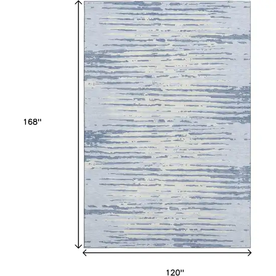 Sky Blue And Ivory Striped Washable Area Rug With UV Protection Photo 9