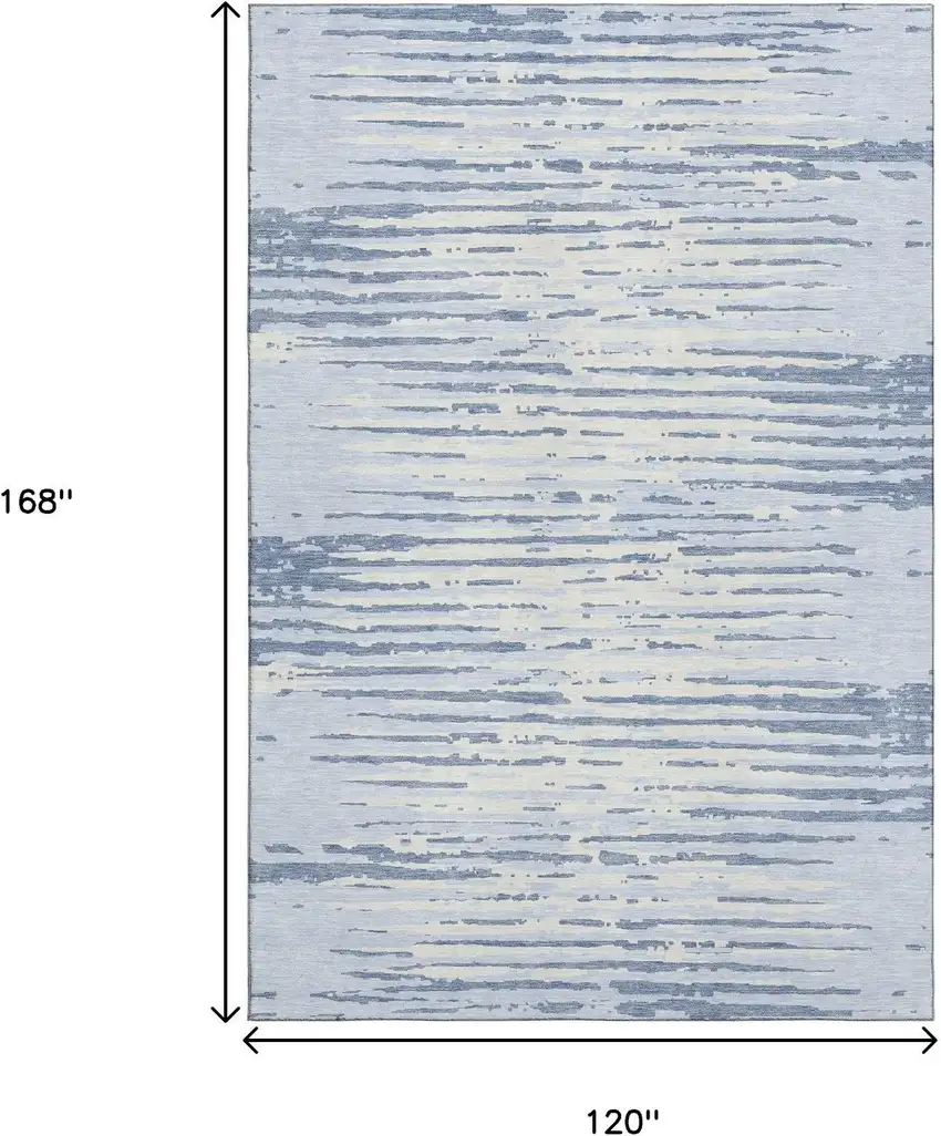 Sky Blue And Ivory Striped Washable Area Rug With UV Protection Photo 9