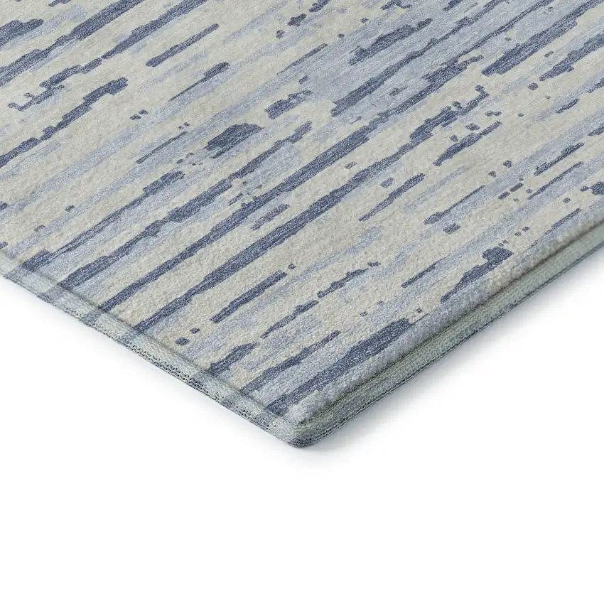 Sky Blue And Ivory Striped Washable Area Rug With UV Protection Photo 7