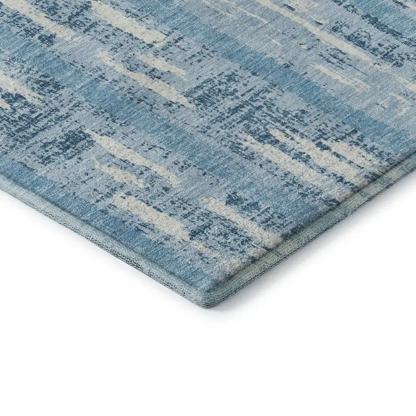 Sky Blue And Ivory Striped Washable Area Rug With UV Protection Photo 7