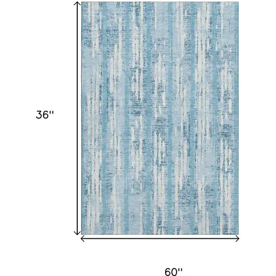 Sky Blue And Ivory Striped Washable Area Rug With UV Protection Photo 3